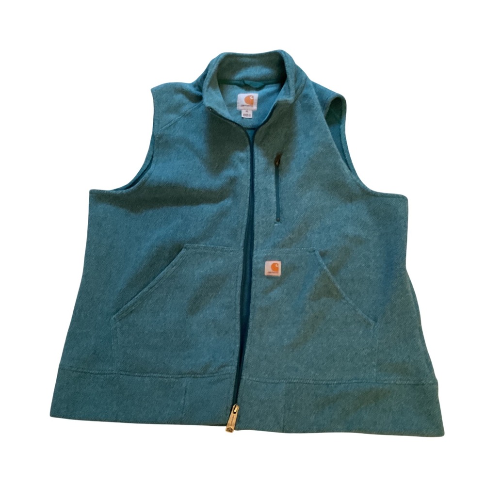 Carhartt Womens XL Full Zip Fleece Vest Teal Blue Heathered Sleeveless Jacket